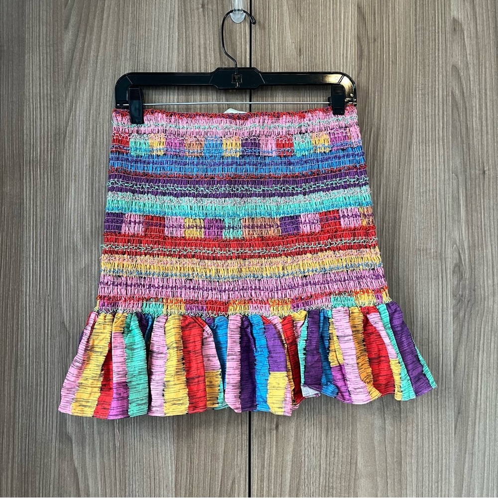 Farm Rio Embroidered Stripe Mini Skirt
